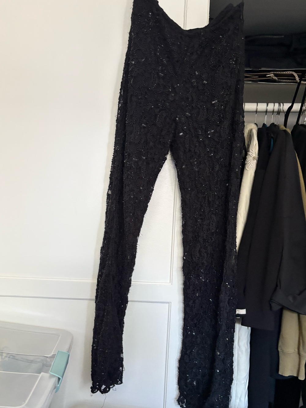 INC International Concepts Black Beaded, Sequined Lace Trousers